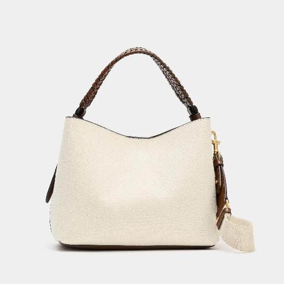 Bolsa Balde De Lona Com Alça Tecida Feminina Vintage De Ombro Crossbody Larga