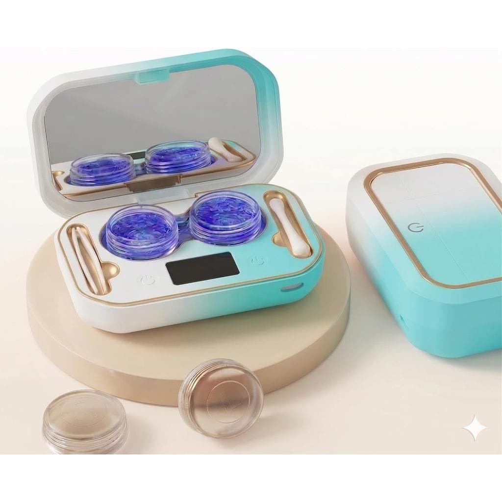 Máquina de Limpeza de Lentes de Contato Ultrassônica 49kHz Atualizada 2026 com Luz Azul e Tanque Removível, Bateria com