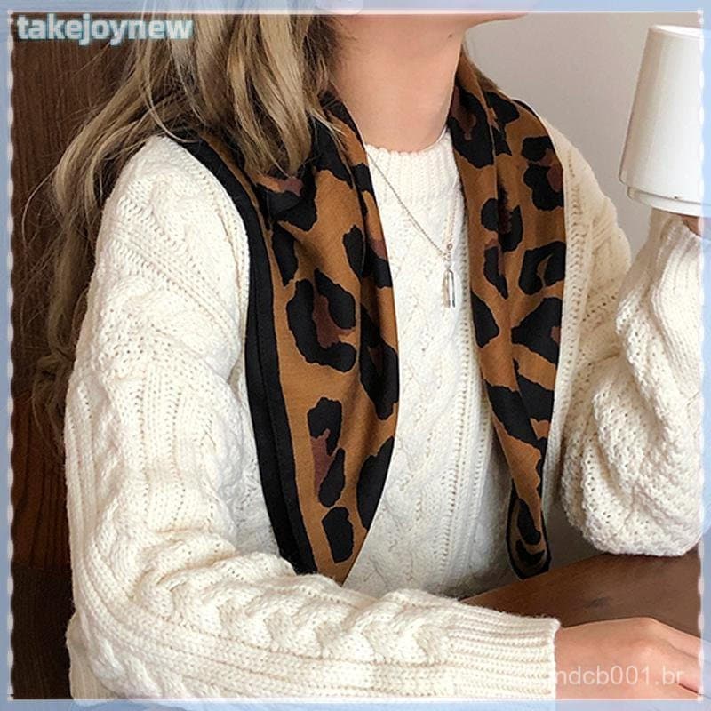 [takejoynewBR] Lenço De Leopardo Retrô Semelhante A Seda 70 Cm Feminino Quadrado Elegante Tbr