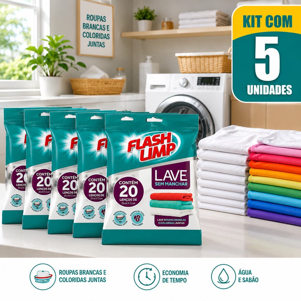 Kit 5 Lenços Anti Mancha Flash Limp Para Máquina de Lavar