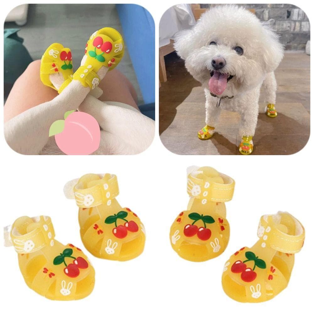 4 Pçs/Set Sandálias De Geléia De Verão Para Cachorro , Sapatos De Cão Respiráveis Antiderrapantes De Desenho Animado Fil