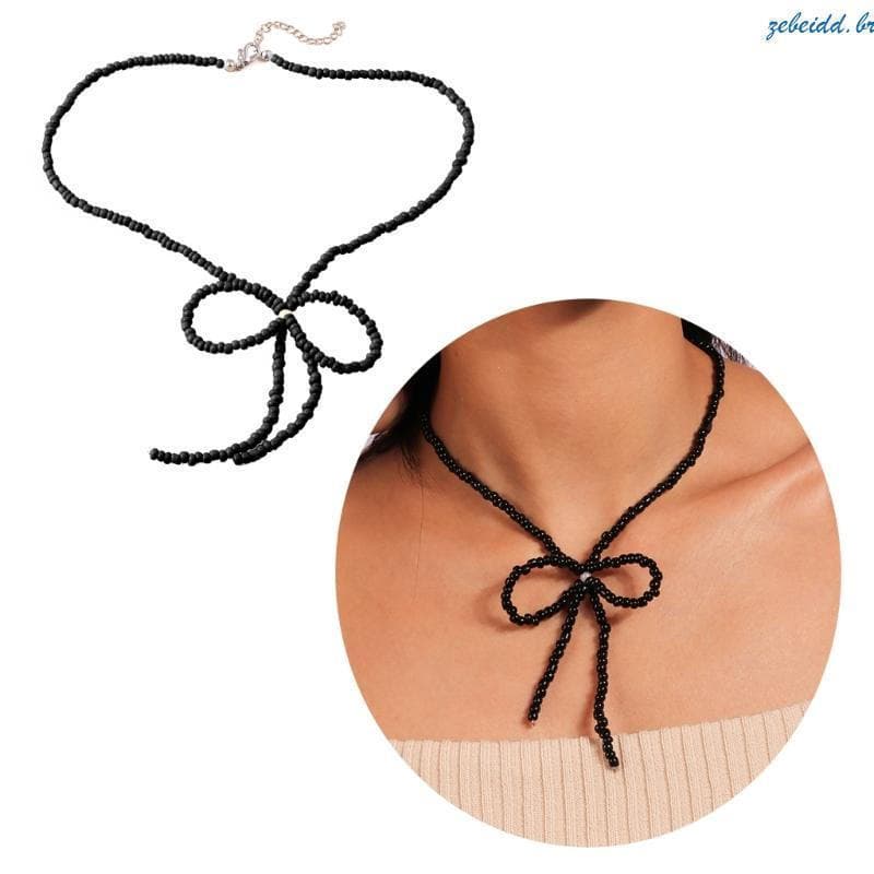 zebeidd Colar Miçangas Arroz Colorido Feminino Temperamento Contas Laço Clavícula Corrente