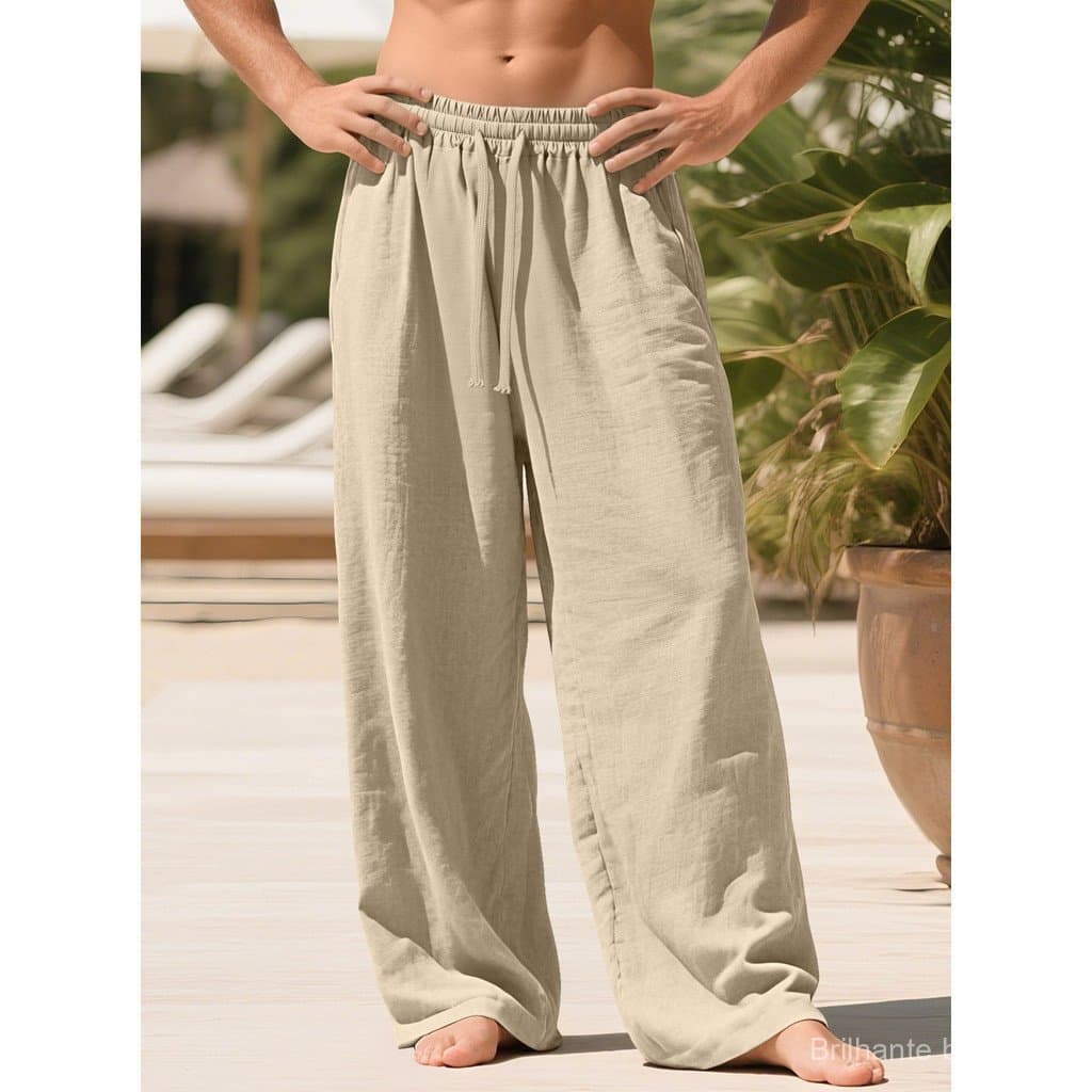 Calças de linho masculinas/calças largas de secagem rápida calças de linho de algodão calças de perna reta/calças casuai