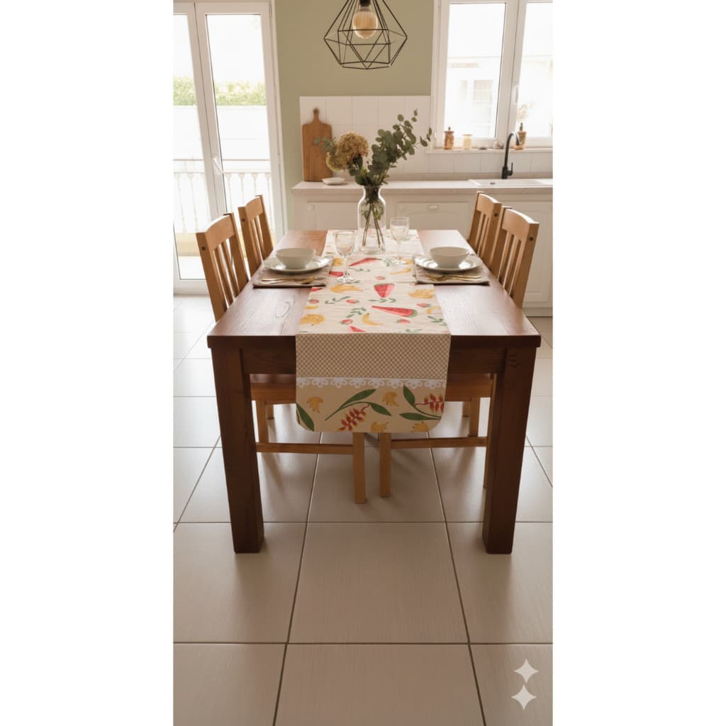 Caminho de Mesa Estampado Tropical – Decoração Charmosa com Frutas e Folhagens para Transformar sua Mesa Posta com Estil