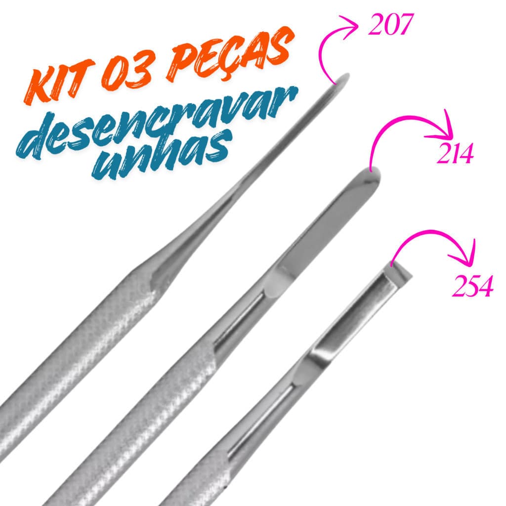 Kit 03 peças Bisturi 206, 214  Formão 254 manicure desencravar unha do pé podologia afiado inox