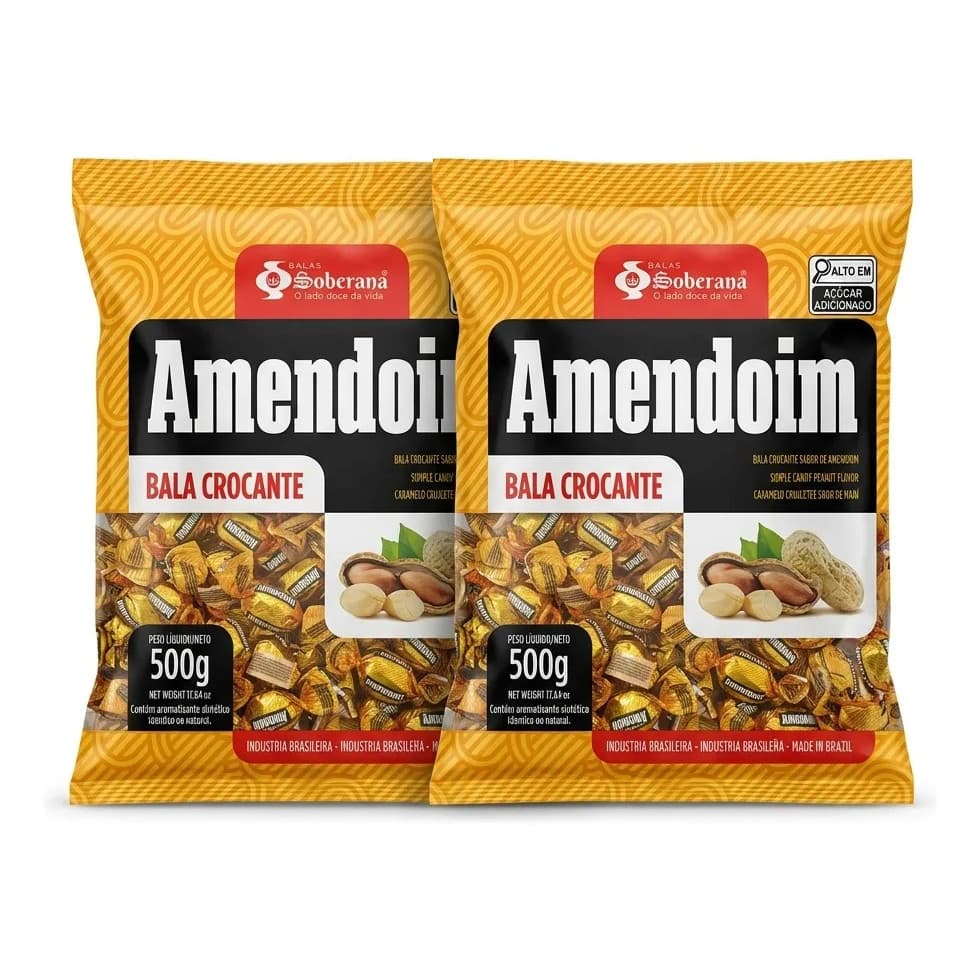 Kit 2 Pacotes Bala Dura Amendoim Crocante Soberana 1kg Total - Mais Economia