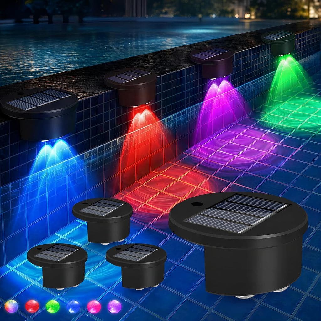 Luzes Solares para Borda de Piscina, Pacote com 4, Luz Noturna RGB para Decoração de Bordas de Piscinas Elevadas e Enter