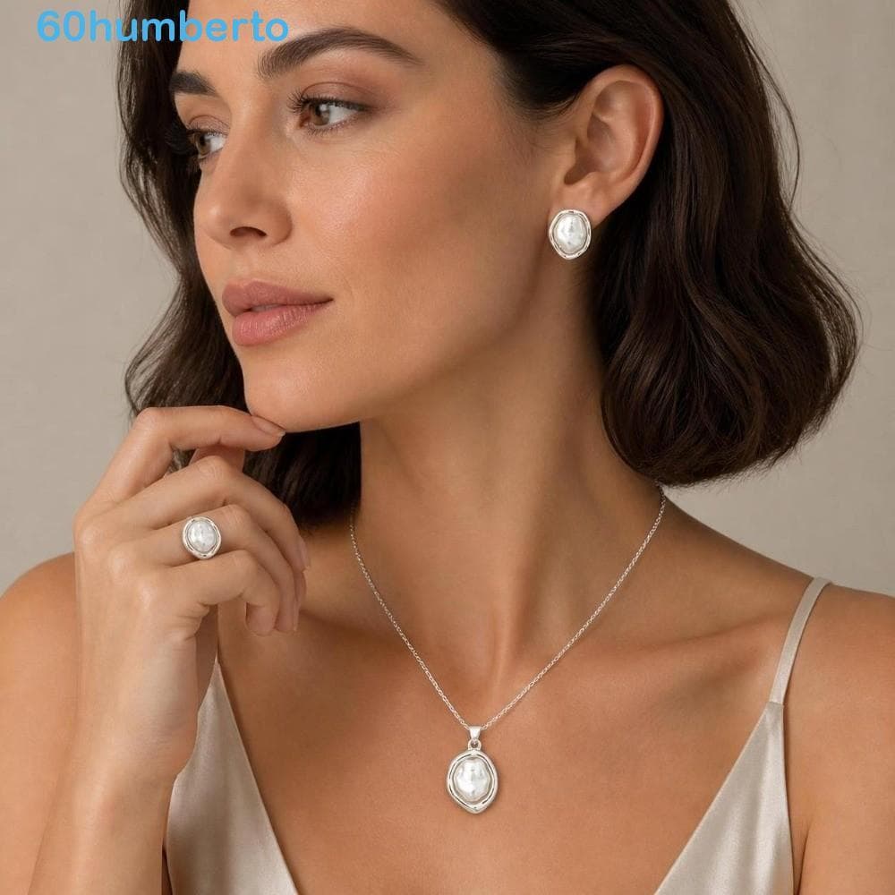 Conjunto De Anel De Brincos De Colar HUMBERTO , Joias De Pérola De Imitação Irregular Ajustável , Elegante