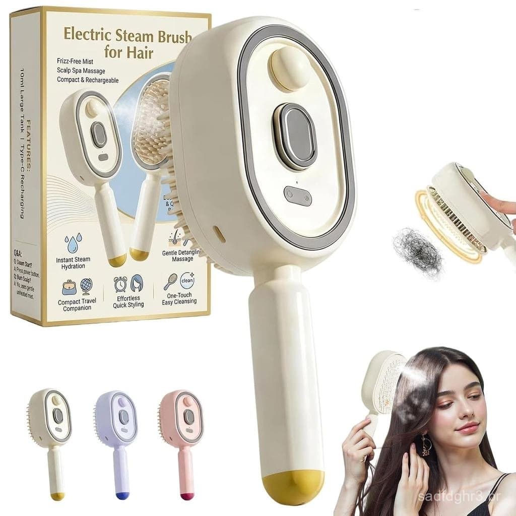 Escova de Cabelo Suerteyay, Escova Rushbat/Easepicks, Pente de Massagem com Almofada de Ar e Pulverizador Elétrico (Bege