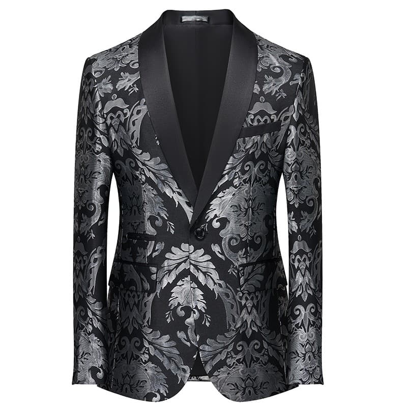 Terno masculino gola de frutas verdes impresso preto palco personalidade desempenho anfitrião vestido cantor chinês pret