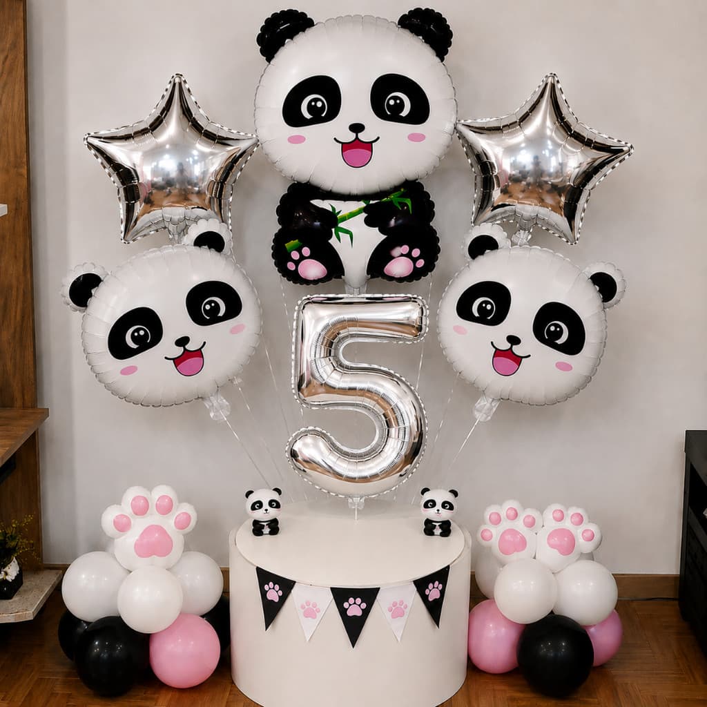 Kit Decoração Festa Panda Balões Número 8 Aniversário Infantil Menino Menina Completo