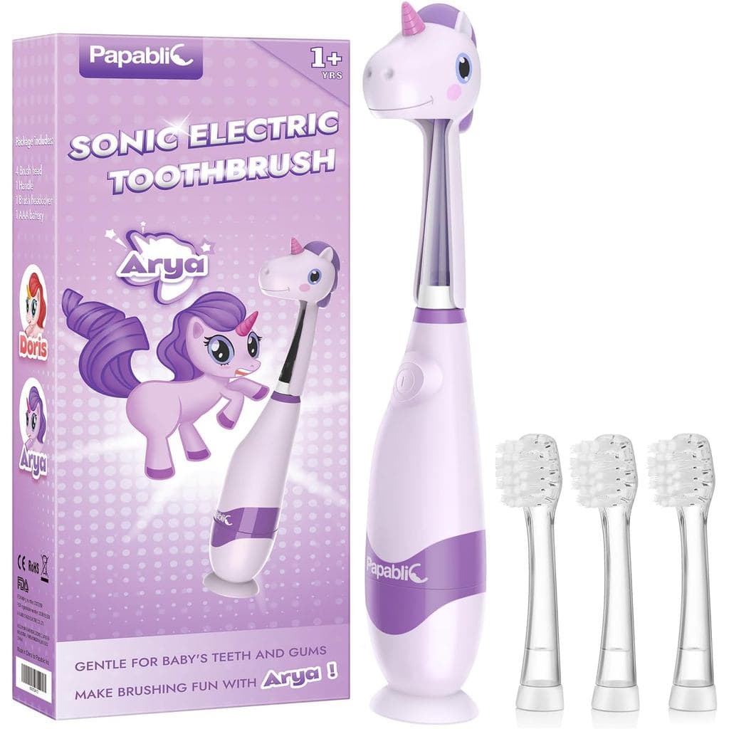 Escova de Dentes Elétrica Sonic Papablic para Crianças de 1 a 3 Anos, Escova de Dentes Elétrica para Bebês com Capa de U