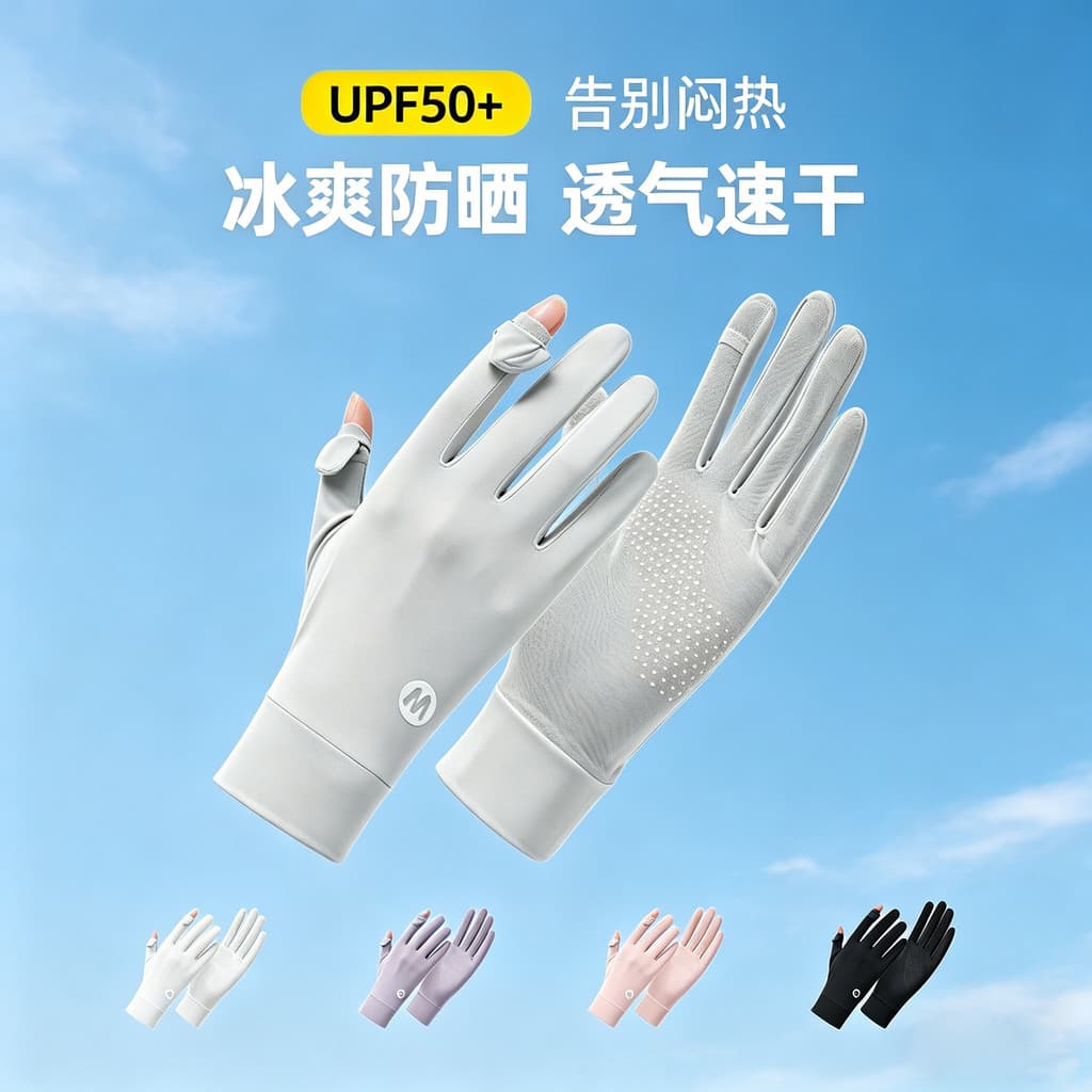 Luvas de proteção solar de seda gelada femininas anti-ultravioleta verão leve antiderrapante respirável sensação fresca