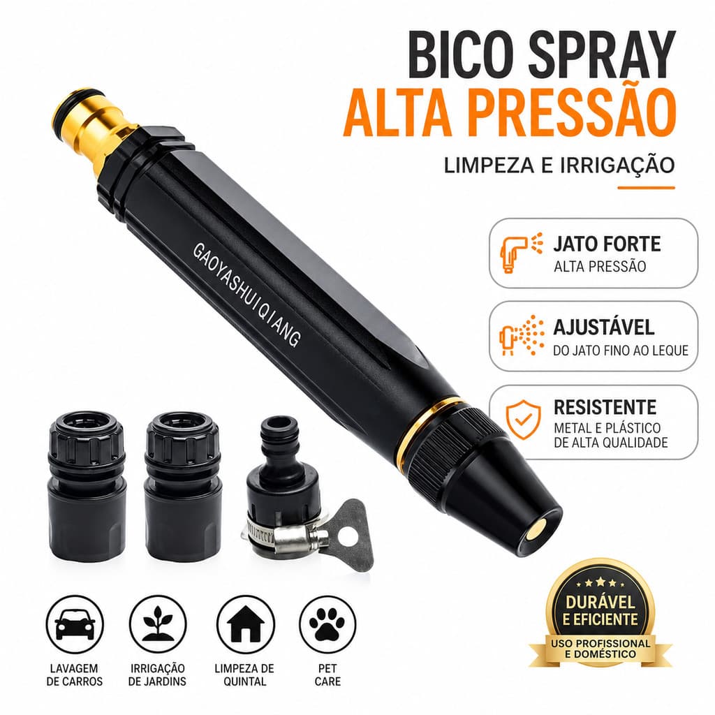 Esguicho Bocal Mangueira Regar Jardim Pistola Spray Água Alta Pressão Bico Limpeza Quintal Resistente Profissional