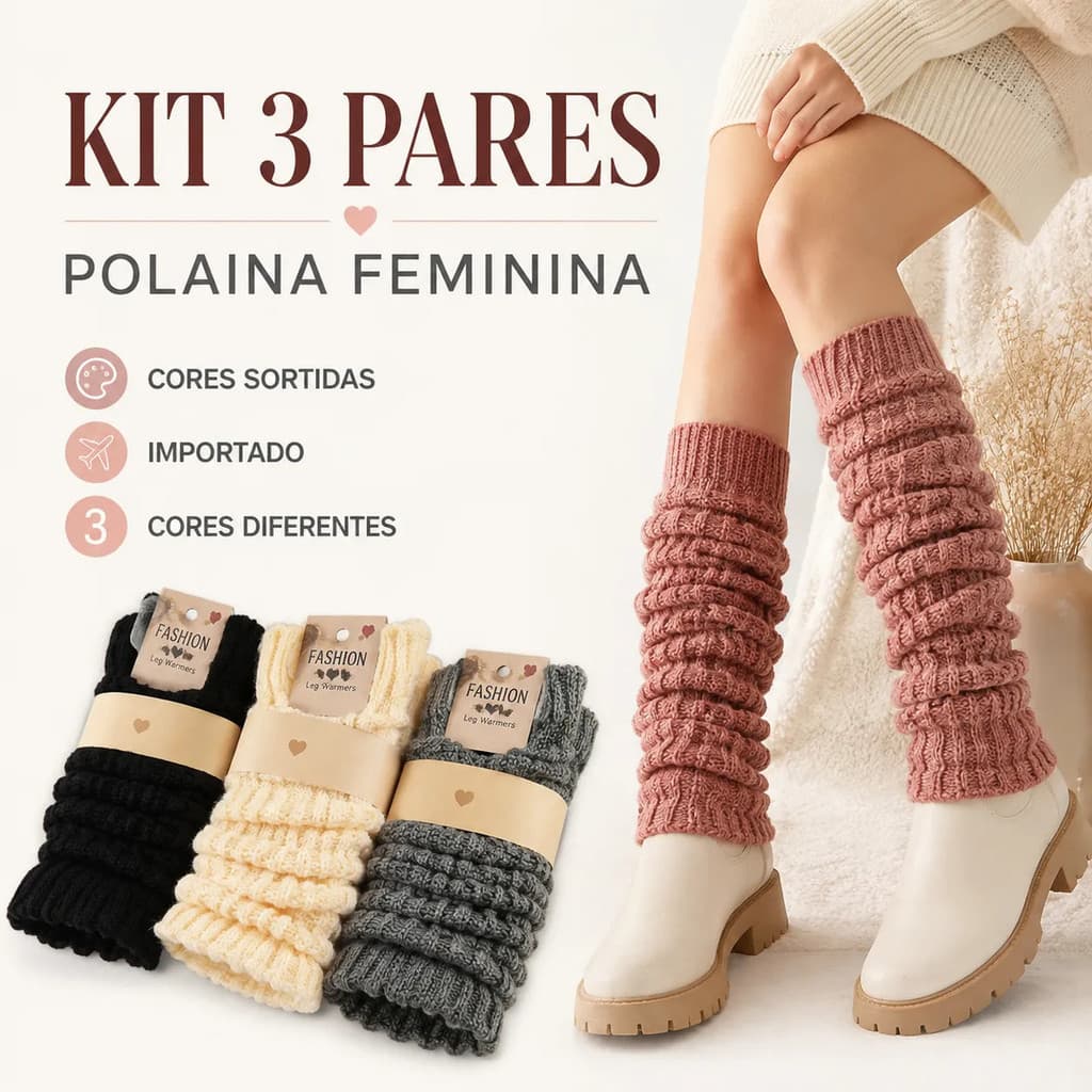 Kit 3 Polainas Femenina Tricô/tricot Estilo Retrô Lã Retro