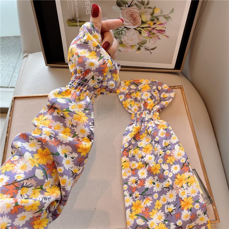Pastoral Floral Chiffon manga de algodão feminino verão viagem protetor solar manga gelo condução ciclismo Anti-ultravio