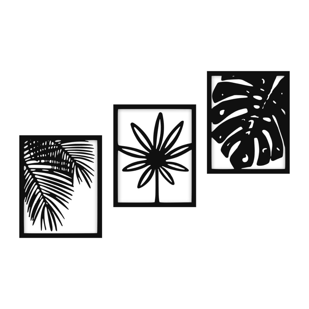 Quadro Decorativo Folhagem Tropical em MDF 3mm Conjunto 3 Peças