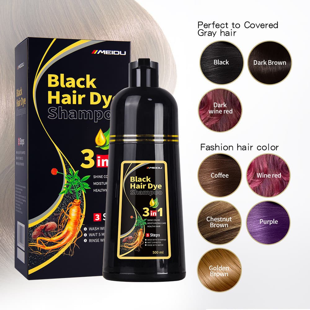 MEIDU Shampoo Tintura Capilar Saudável 3 em 1 Suave e Não Irritante (com Condicionador Espumante) 500ml