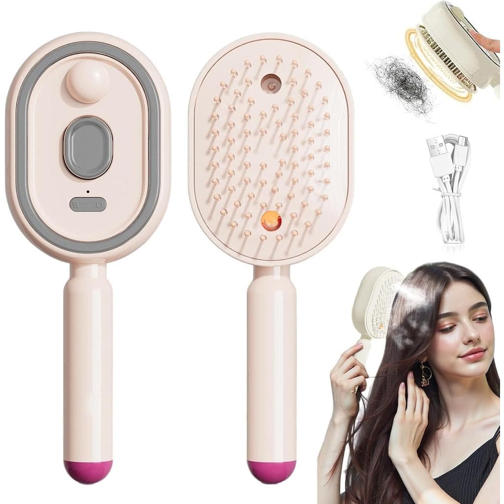 Escova a Vapor Elétrica para Cabelo, Escova Alisadora Portátil com Nano Névoa Anti-Frizz, Pente Desembaraçador para Cabe