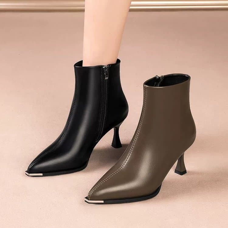 Botas Femininas de Bico Fino, Botas Curtas com Zíper Lateral, Salto Fino Casual, Botas de Salto Alto da Moda, Tamanhos 3
