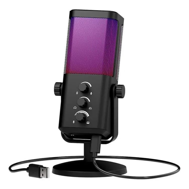 Microfone Gamer Usb De Mesa Redução De Ruído Rgb Iluminação