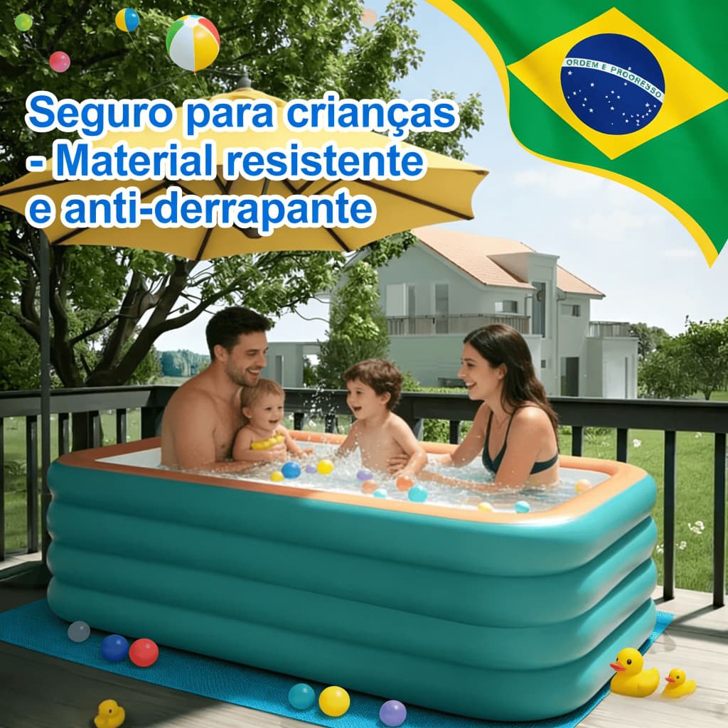 Piscina Inflável Grande Kit Familiar 3m Quadrada com Estrutura Multicamada para Múltiplas Pessoas - Piscina de Verão