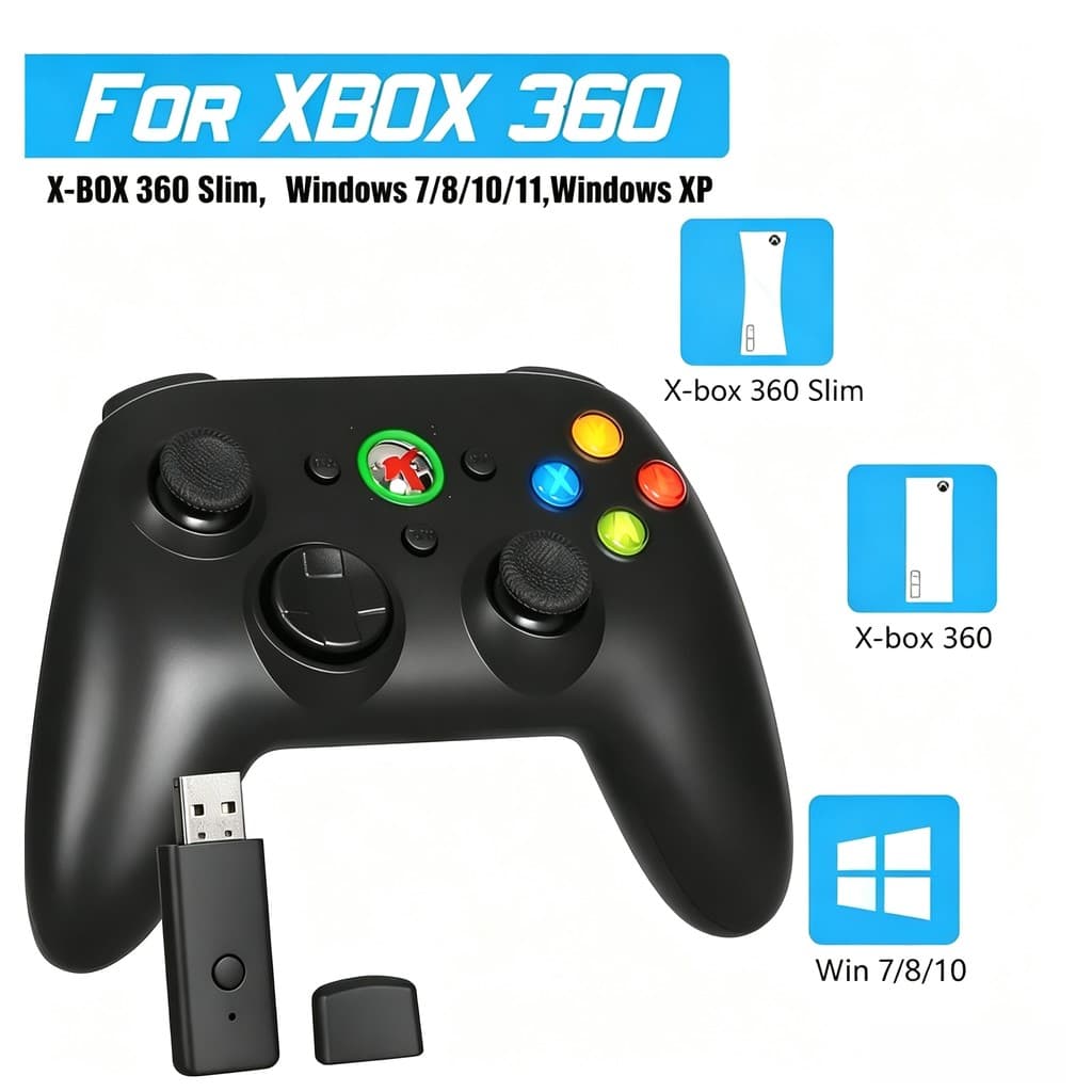 Joystick Gamer Controle Sem Fio USB para Xbox 360 e PC Bateria Recarregável Design Ergonômico Estável Wireless Joystick