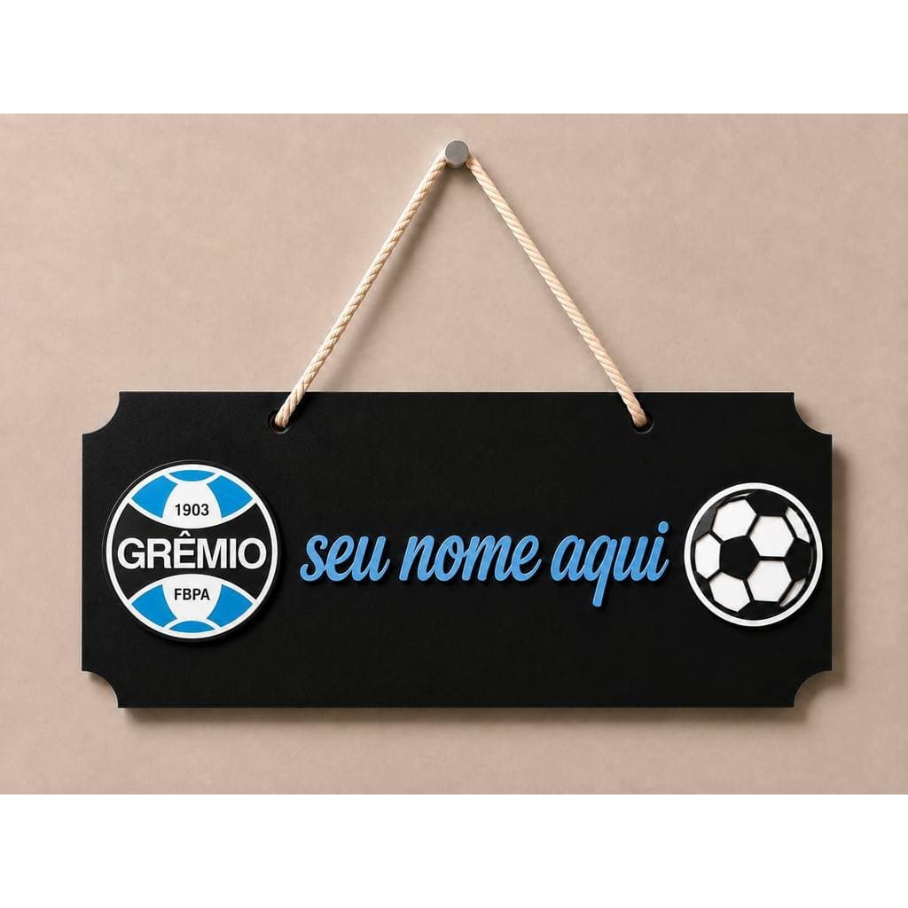 Placa Decorativa Tema Futebol Grêmio Personalizada com Nome