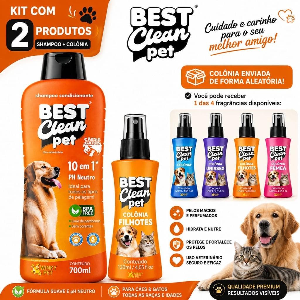 Shampoo Condicionante Pet 10 em 1 Neutro 700ml com Colônia 120ml para Cães e Gatos, pH neutro, sem parabenos
