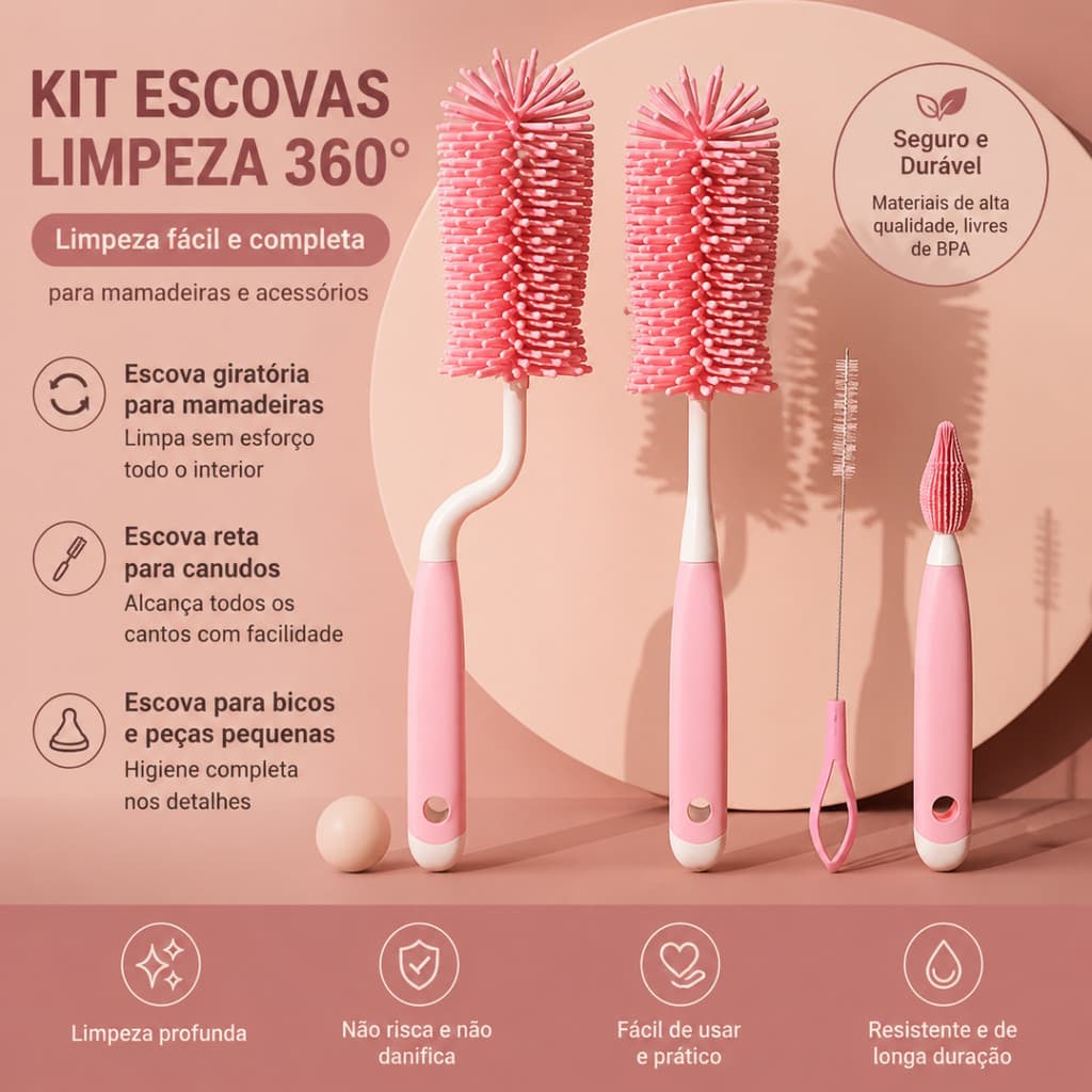 Escova Elétrica Giratória 4 em 1 para Limpeza de Mamadeiras, Garrafas, Copos e Utensílios