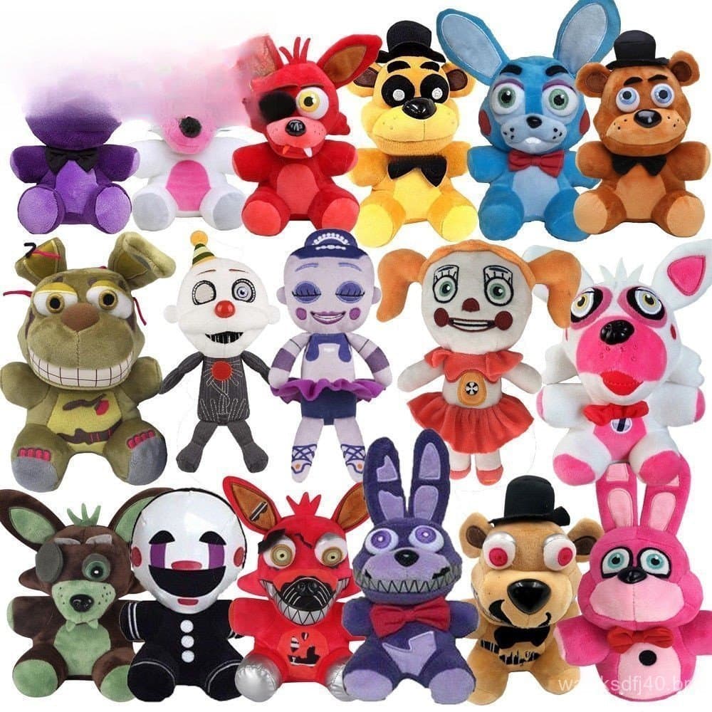 Hychumey 18cm Fnaf Horror Freddy Bear Foxy Bonnie Brinquedo de Pelúcia Presente para Fãs e Amigos WROH