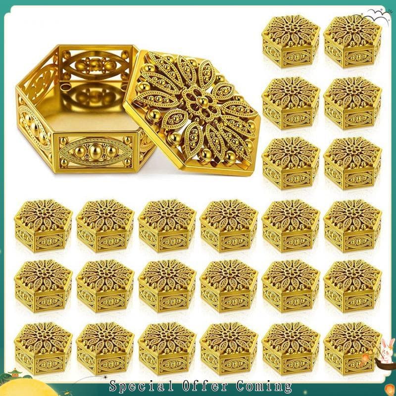 Caixa Hexagonal Dourada Decorativa Para Pooja-24 Peças , Presente De Retorno Indiano , Caixas De Bolos Vazadas Em Massa