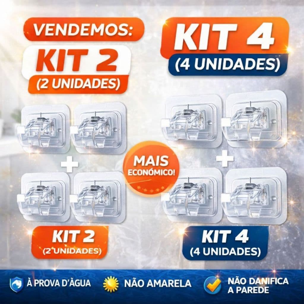 Kit 2 ou 4 Ganchos Adesivos Para Varão de Cortina Suporte Sem Furo Parede