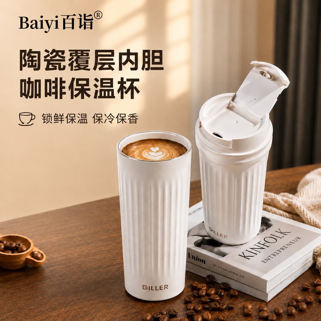 Novo estilo copo térmico de alto valor forro de cerâmica xícara de café meninas copo de água de grande capacidade portát