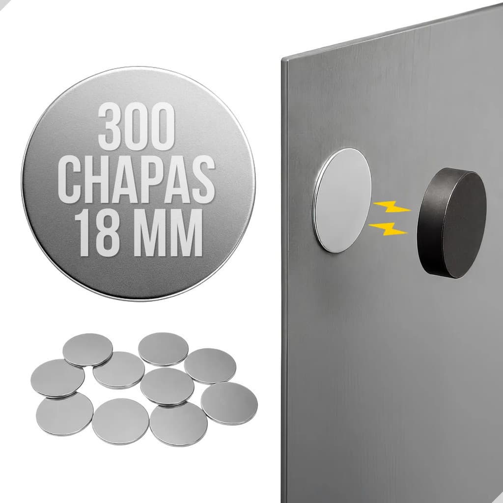 Kit 300 Chapa De Ferro Para Ima Neodimio 18 Mm Alta Fixação
