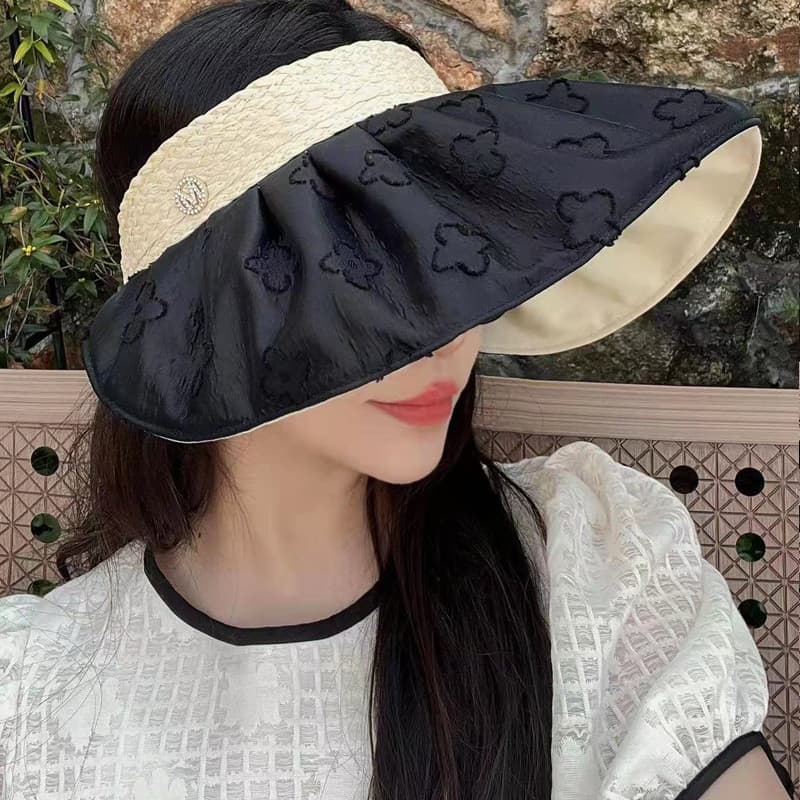 Chapéu de sol vazio feminino verão Topless chapéu de sol dreno superior chapéu de sol bandana chapéu de palha estilo fem