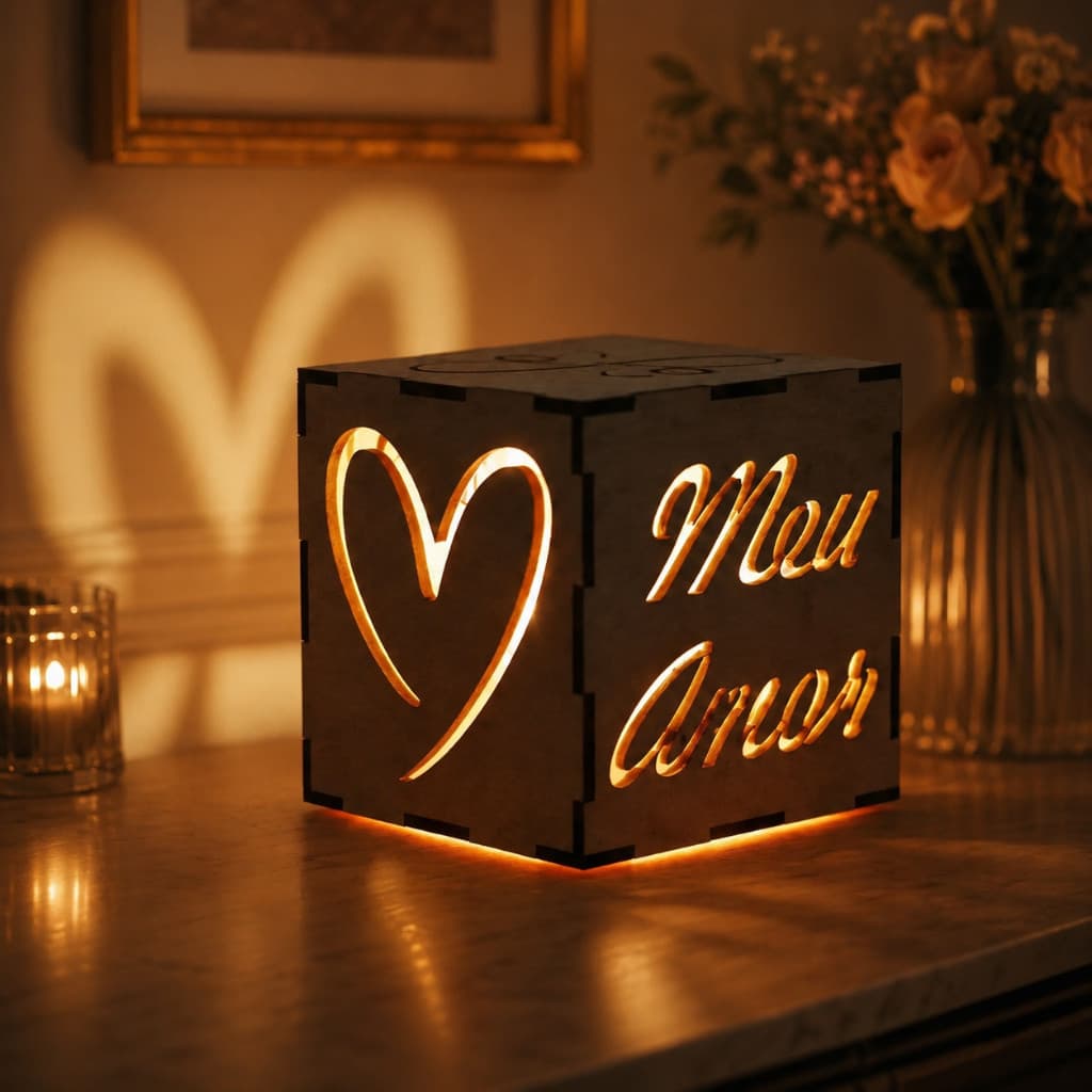 Luminária Romântica Em MDF Cru LED Decorativa Para Quarto Mesa
