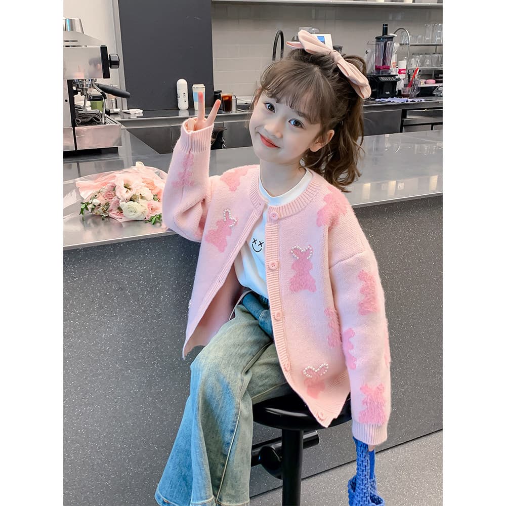 Meninas camisola Cardigan primavera outono estilo 2026 novo estilo moda roupas infantis topos outono meninas jaqueta de
