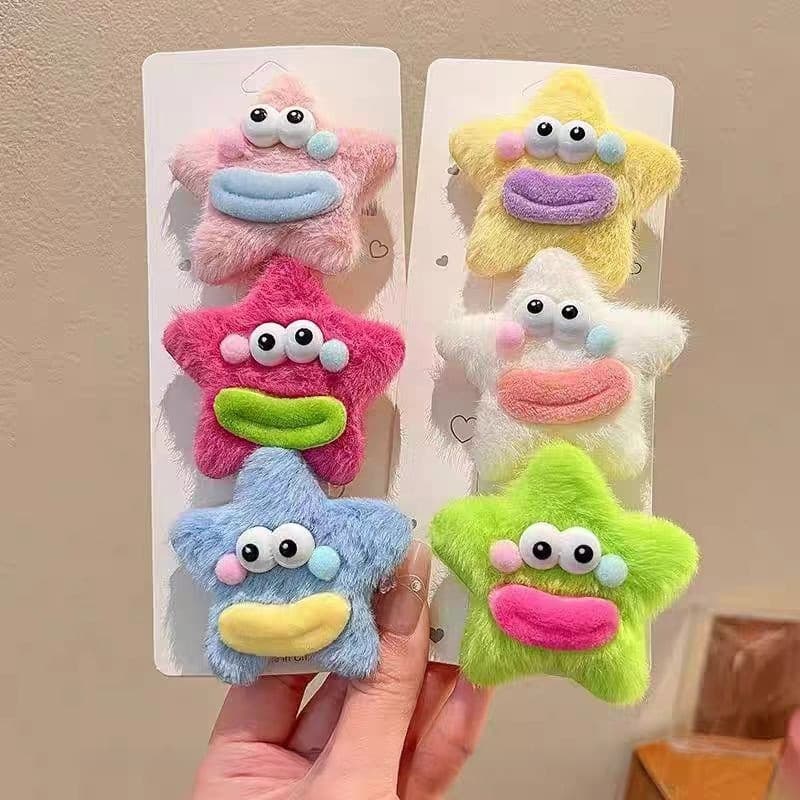 Bonito Estrela Peculiar Grampo De Cabelo De Pelúcia Clipe Bico De Pato Feminino Divertido Pentagrama Salsicha Boca Acess