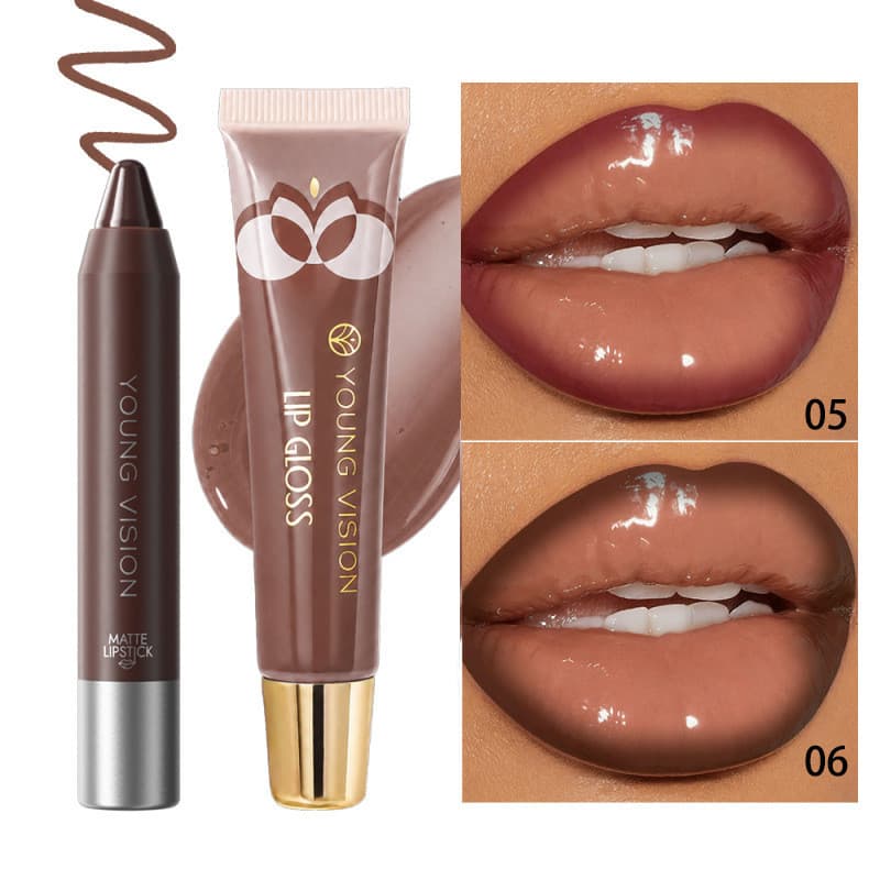 2 unidades pacote de combinação Chocolate fosco batom caneta lábio óleo empilhamento gradiente