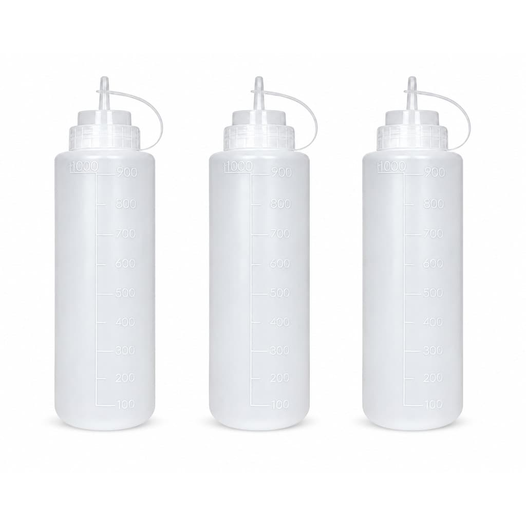 3 Bisnagas de 1 Litro Profissional Para Ketchup Maionese Mostarda Caldas e Molhos Flexíveis Crepe Confeitaria