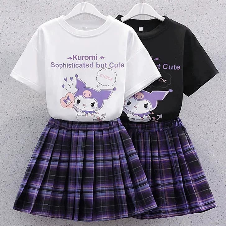 42741 Conjuntos de Roupas de Uniforme JK Kuromi para Meninas, Fantasia de Desenho Animado, Roupas de Verão para Crianças