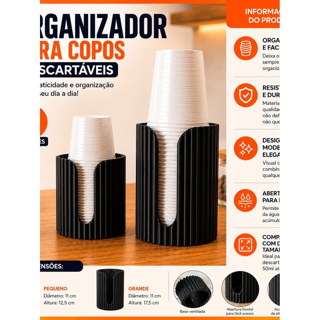 Organizador Para Copos Descartáveis Kit 2 Suporte Porta Copos Café Água 50ml 180ml 200ml 300ml Organizador Bancada Cozin