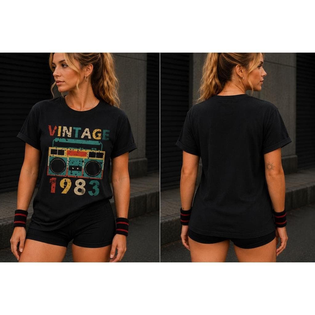 Camiseta Feminina Vintage Retrô 1983  Moderna Básica Estampada em Algodão