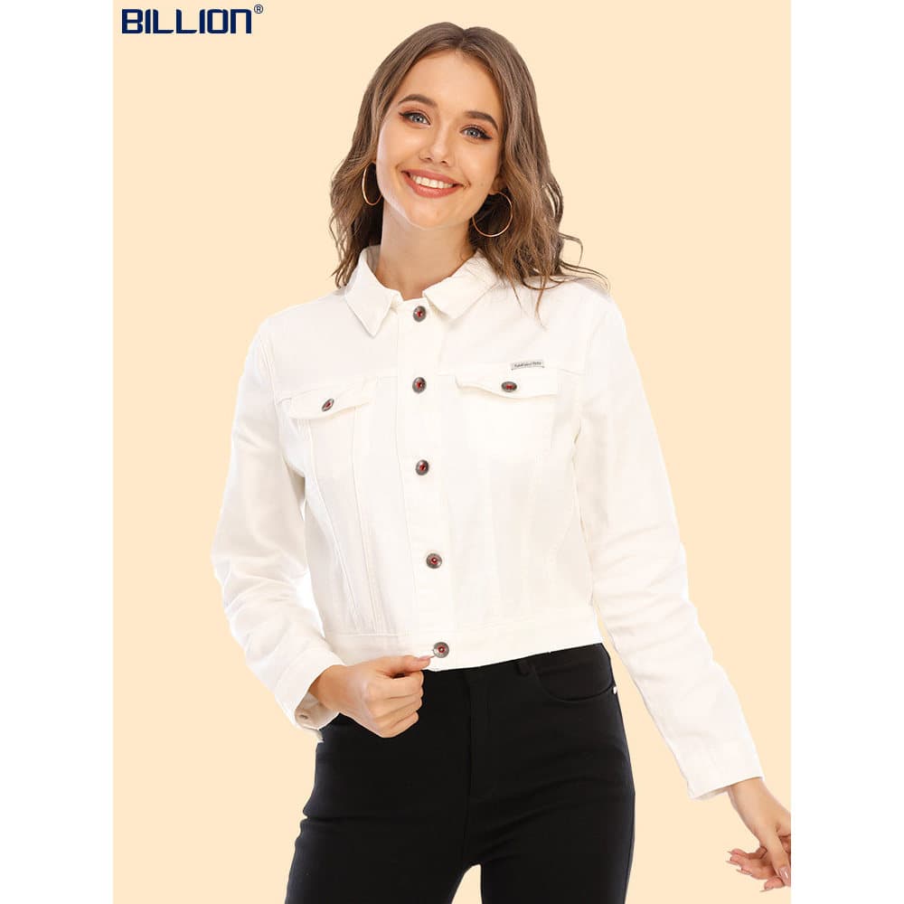 Bilhões jaqueta jeans feminina pequena All-Match jaqueta branca rosa azul camuflagem outono curto topo