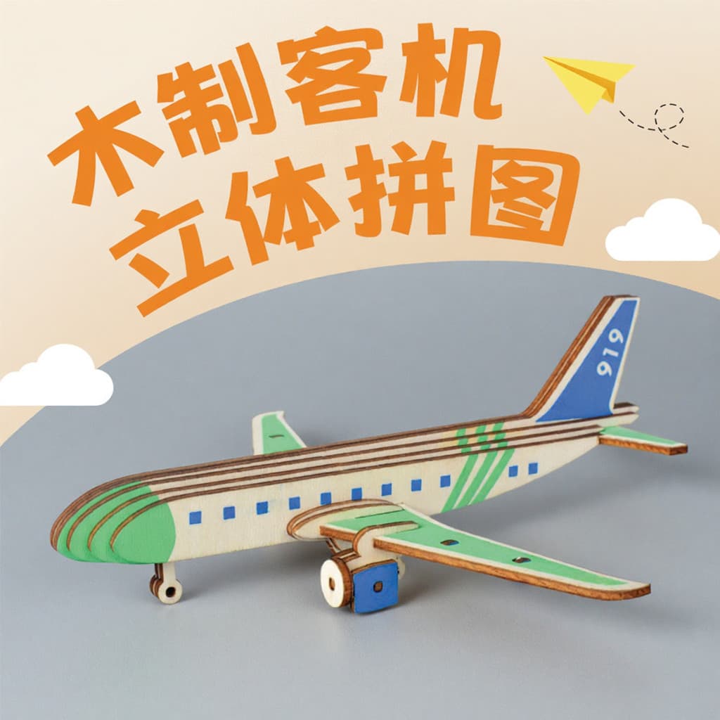 Aeronave de passageiros de madeira quebra-cabeça tridimensional brinquedos educativos infantis Airpla