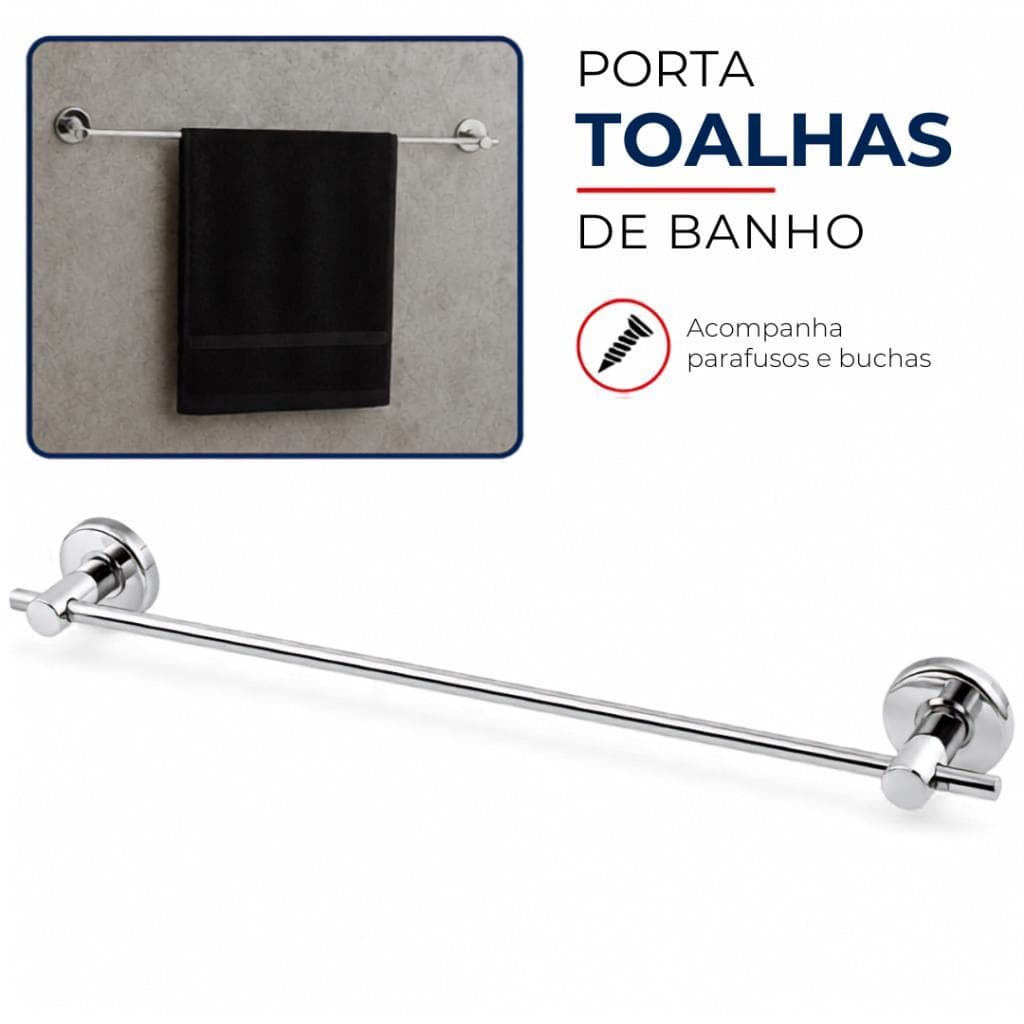 Porta Toalhas de Banho Varão Inox 50cm Suporte para Banheiro Fixação Dupla