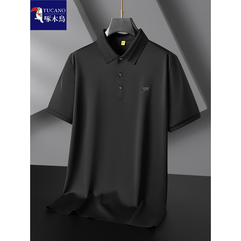 Woodpecker tamanho grande camiseta de seda amoreira masculina verão lapela solta Modal manga curta estilo fino Drape cam