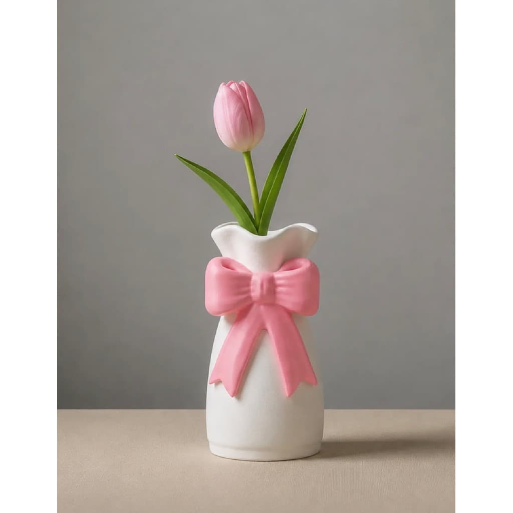 Vaso Decorativo em PLA com Laço Rosa | Vaso Coquette para Decoração
