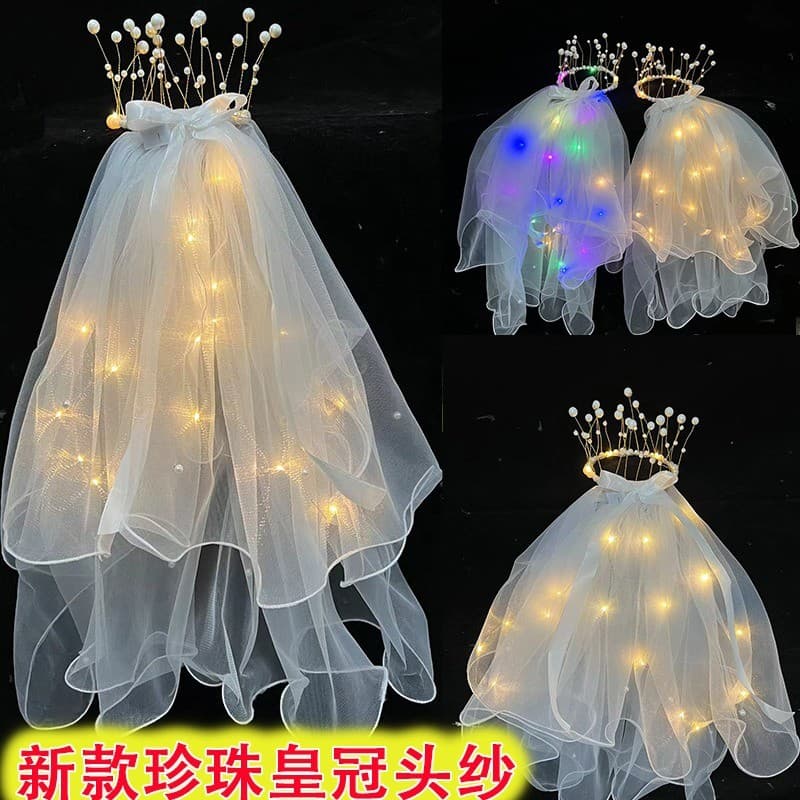 Véu luminoso pérola coroa arco meninas crianças meninas Super fada cocar noite mercado quadrado tenda presentes